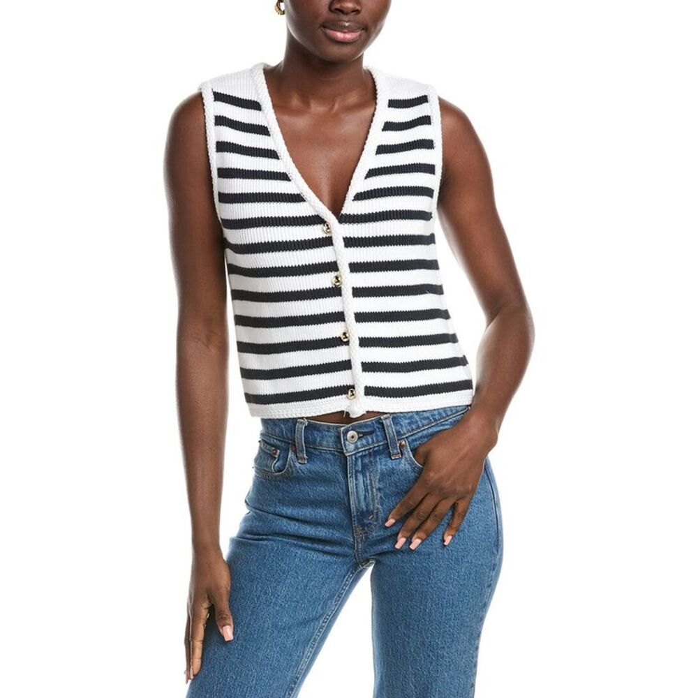 French Connection Womens  Stripe V Neck Cardigan, White